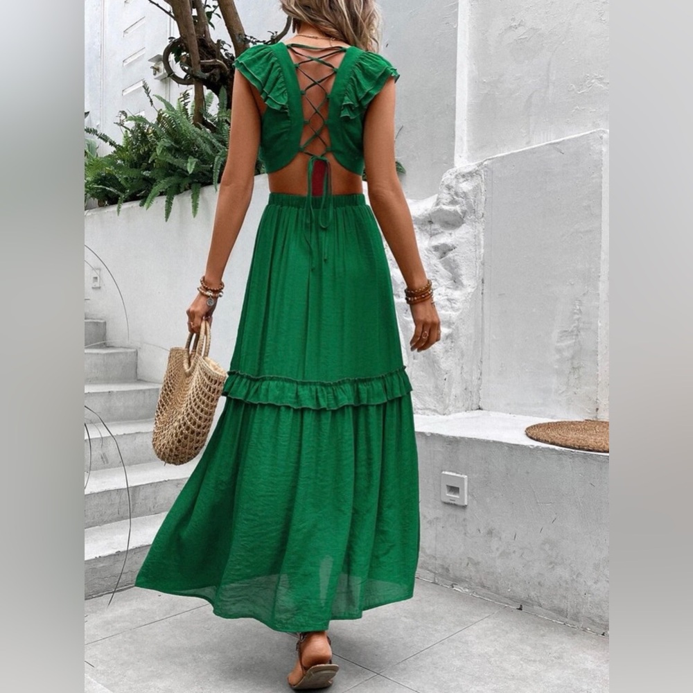 Green linen dress super cute